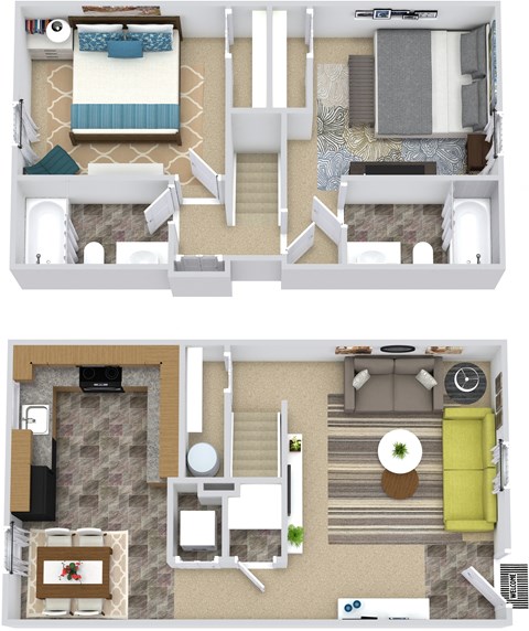 two dimensional floor plan of a bedroom with a bathroom and a living room